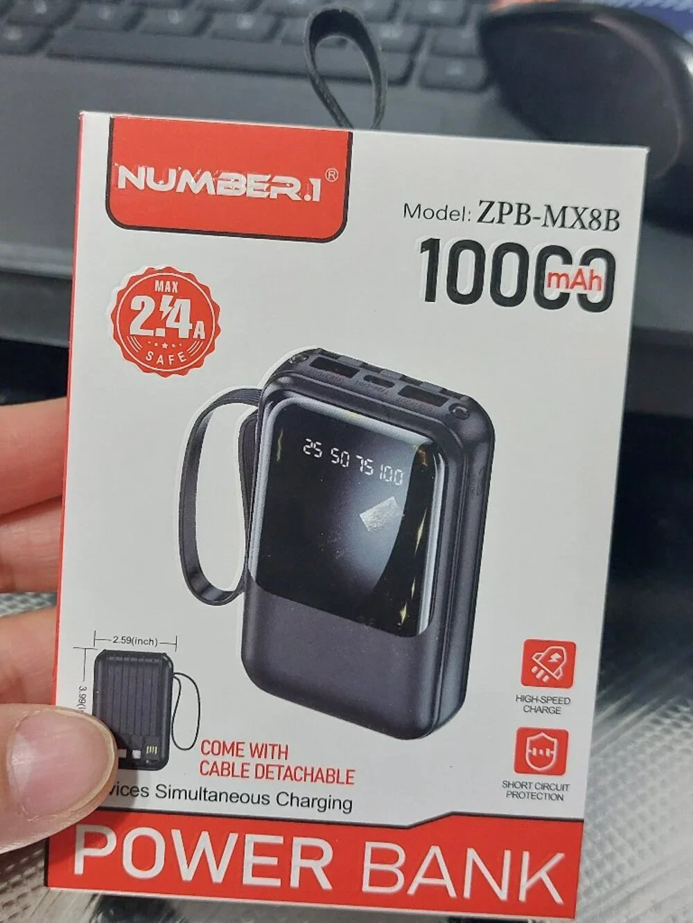 Number.1 power bank 10000mah small smart travel chargers pocket size BLACK with